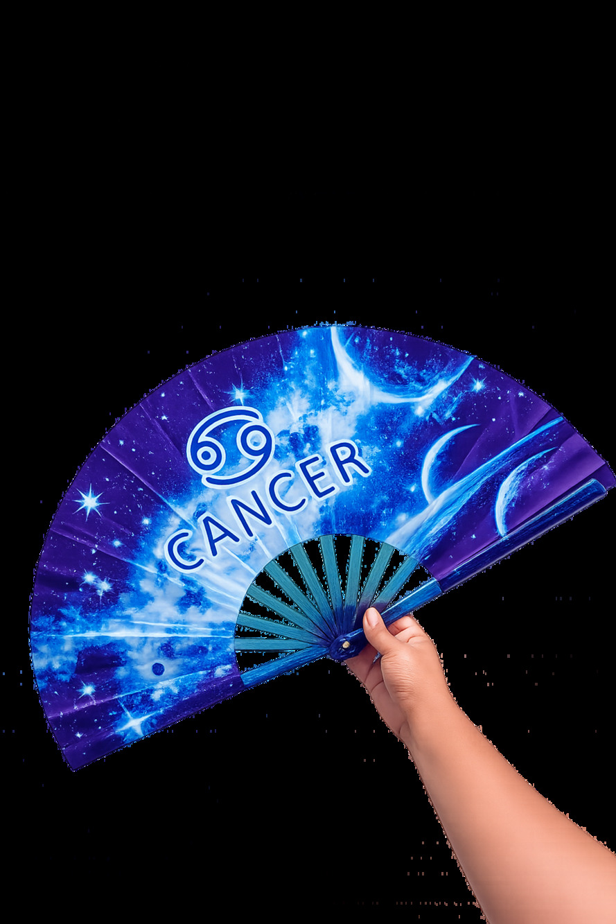 Cancer Zodiac Clack Fan: Blue Celestial Folding Hand Fan